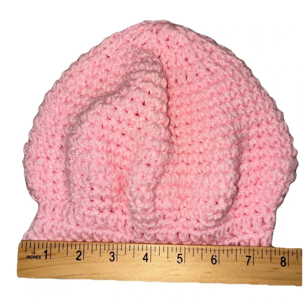 Beanie Hat Women's Pink Crochet Handmade Baret One Size‎ NEW